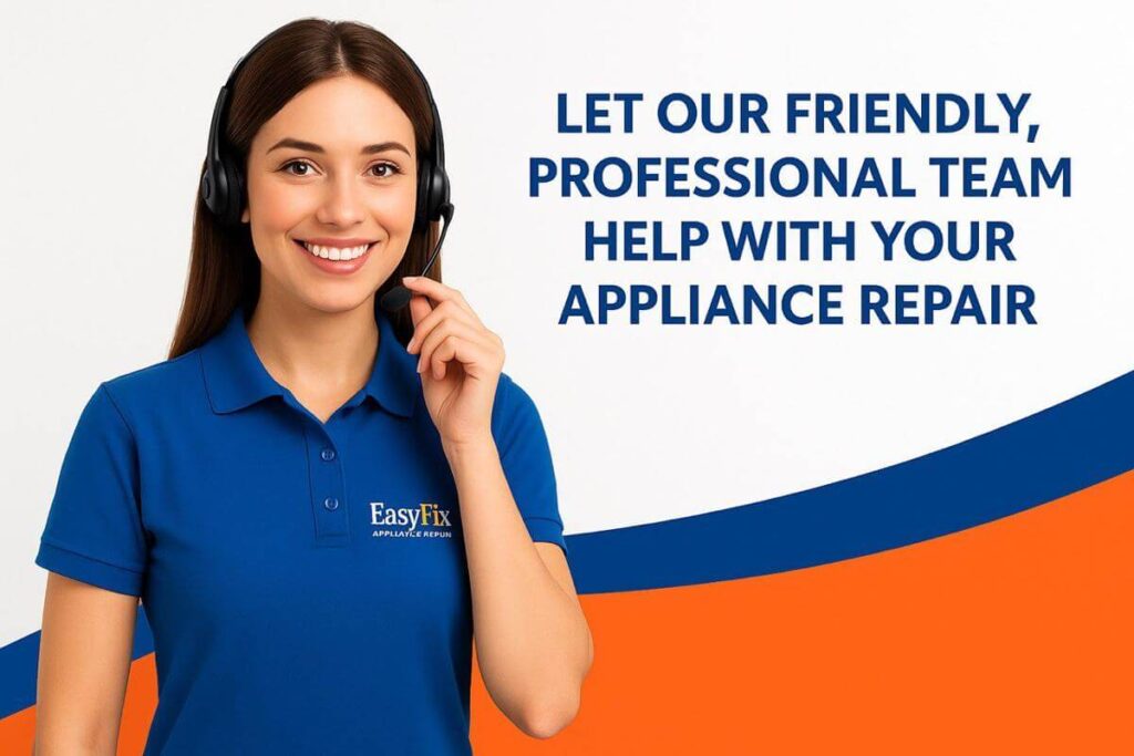 Smiling EasyFix receptionist offering appliance repair support