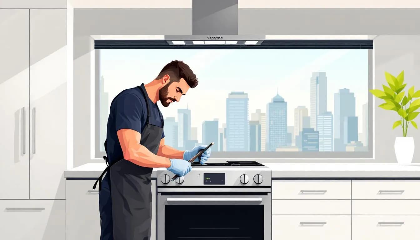 A stove being repaired by a technician in Vancouver.