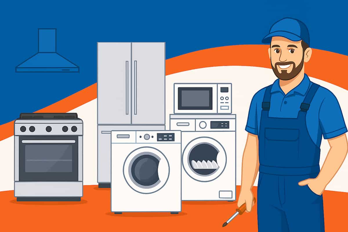 EasyFix Appliance repair carton tech and brand colors in background