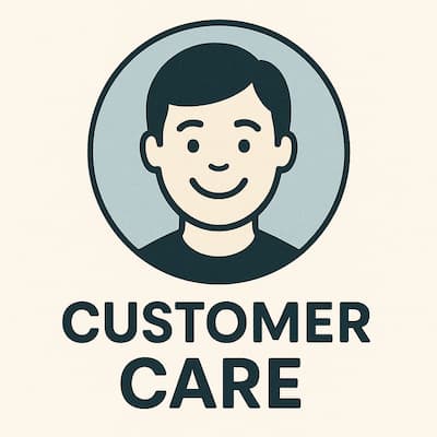 Illustration of a smiling customer in a circular badge design