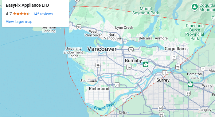 Appliance repair service map of locations covered