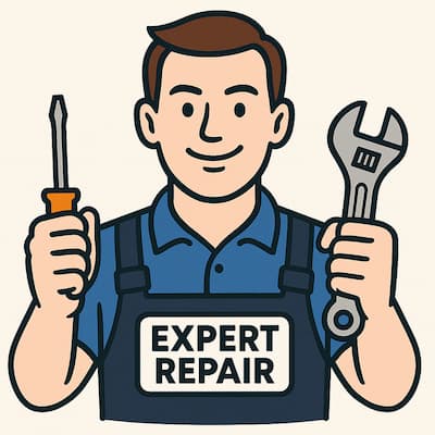 Cartoon-style illustration of an Expert Repair technician holding tools