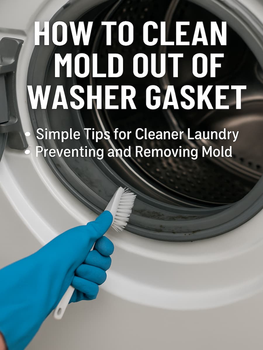Gloved hand cleaning mold from a front-load washer gasket using a brush