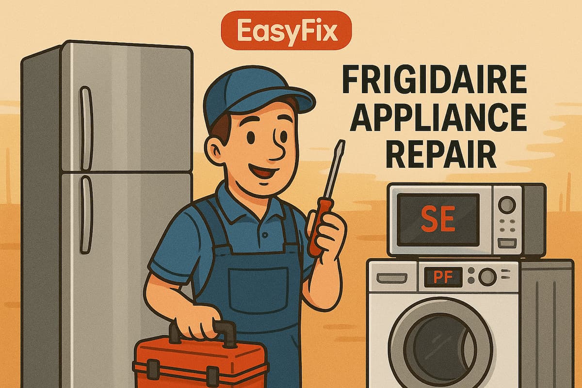 EasyFix technician handling Frigidaire appliance repair for fridge, washer, and microwave with error codes