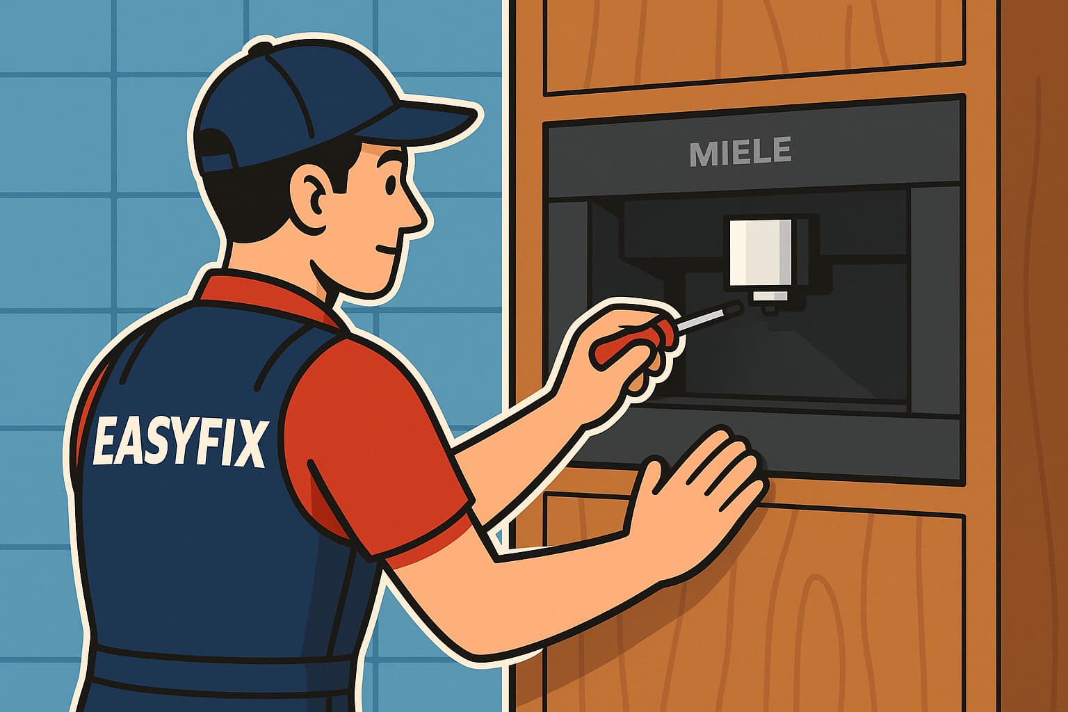 EasyFix technician performing Coffee Machine Repair Vancouver on a built-in Miele coffee maker.