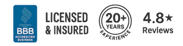 Appliance Repair Vancouver trust badges showing BBB Accredited Business, licensed and insured, 20 years experience, and 4.8 star reviews.